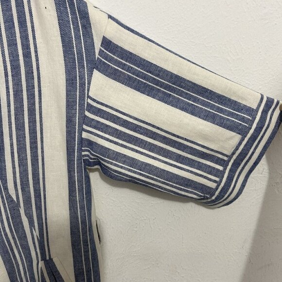 Elevenses Anthropologie North Channel Blue Striped Linen Blend Jacket Size S - Picture 5 of 14